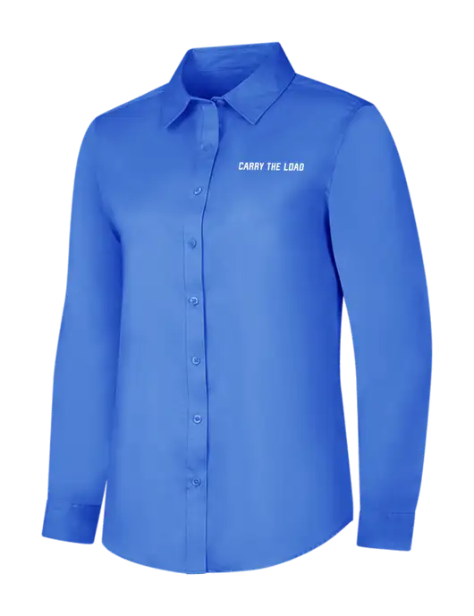 Dark Carolina Blue Womens Long Sleeve Superpro React Twill Shirt w/Carry The Load Logo