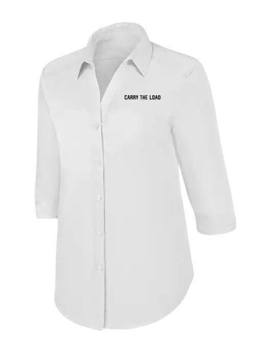 Womens White 3/4 Sleeve Carefree Poplin Shirt w/Carry The Load Logo