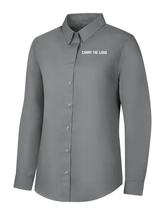 Womens Medium Grey Long Sleeve Carefree Poplin Shirt w/Carry The Load Logo