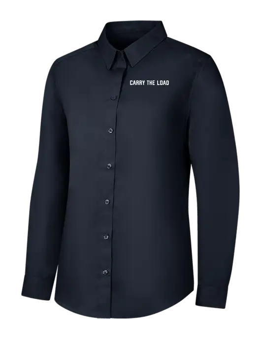 Womens River Blue Navy Long Sleeve Carefree Poplin Shirt w/Carry The Load Logo