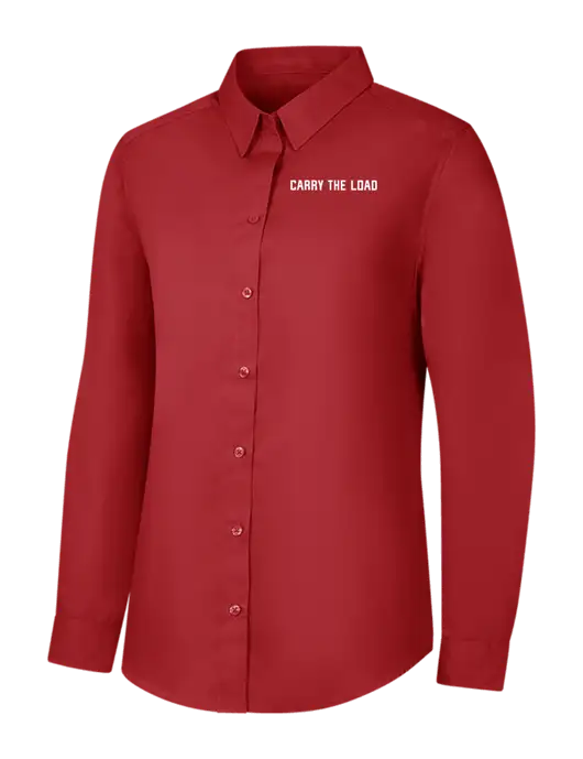 Womens Rich Red  Long Sleeve Carefree Poplin Shirt w/Carry The Load Logo
