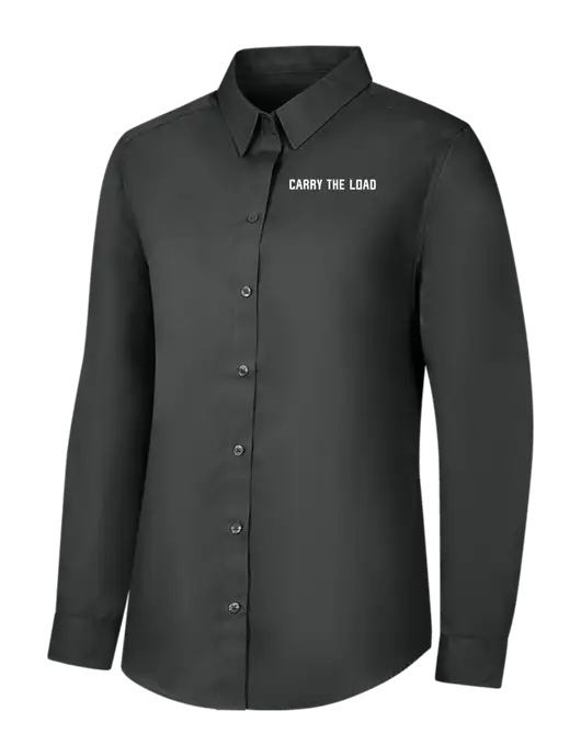 Womens Dark Grey Long Sleeve Carefree Poplin Shirt w/Carry The Load Logo
