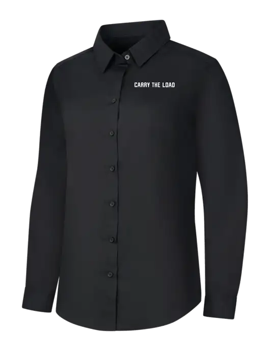 Womens Black Long Sleeve Carefree Poplin Shirt w/Carry The Load Logo