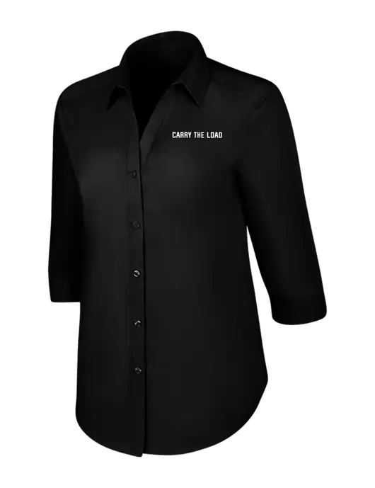 Womens Black 3/4 Sleeve Carefree Poplin Shirt w/Carry The Load Logo