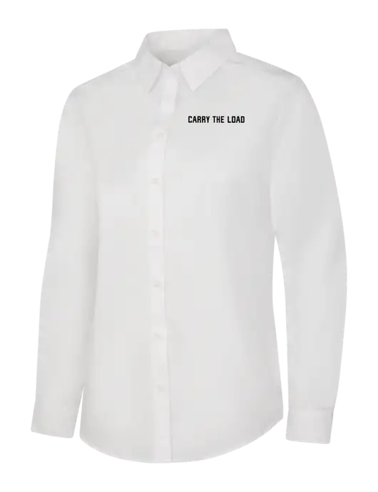 Womens White Long Sleeve Carefree Poplin Shirt w/Carry The Load Logo