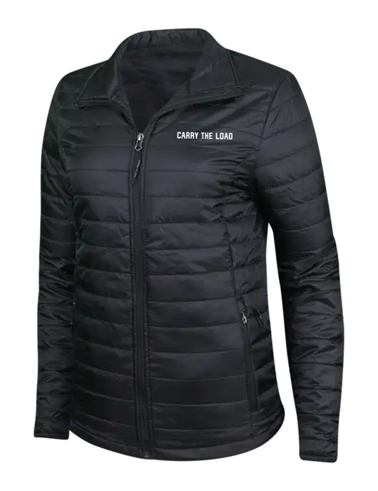 Womens Black Puffy Packable Jacket w/Carry The Load Logo