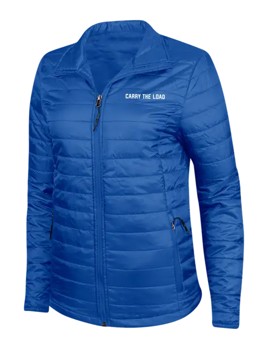 Dark Royal Blue Womens Puffy Packable Jacket w/Carry The Load Logo