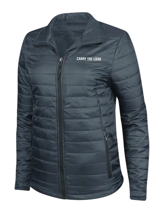 Navy Womens Puffy Packable Jacket w/Carry The Load Logo