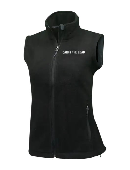 Womens Black Fleece Vest w/Carry The Load Logo