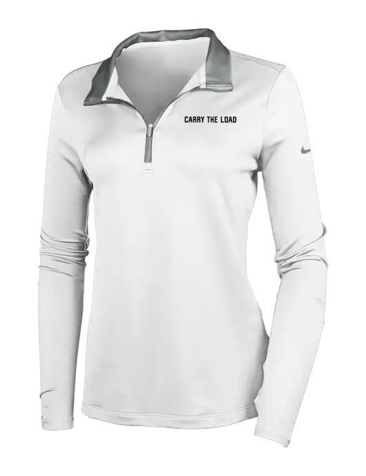 NIKE White/Dark Grey Womens Dry-Fit Stretch 1/2 Zip Cover-Up w/Carry The Load Logo