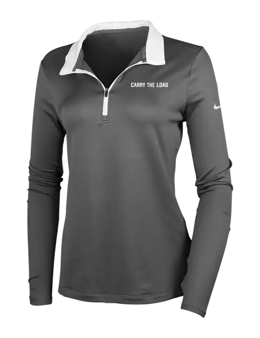NIKE Dark Grey/White Womens Dry-Fit Stretch 1/2 Zip Cover-Up w/Carry The Load Logo