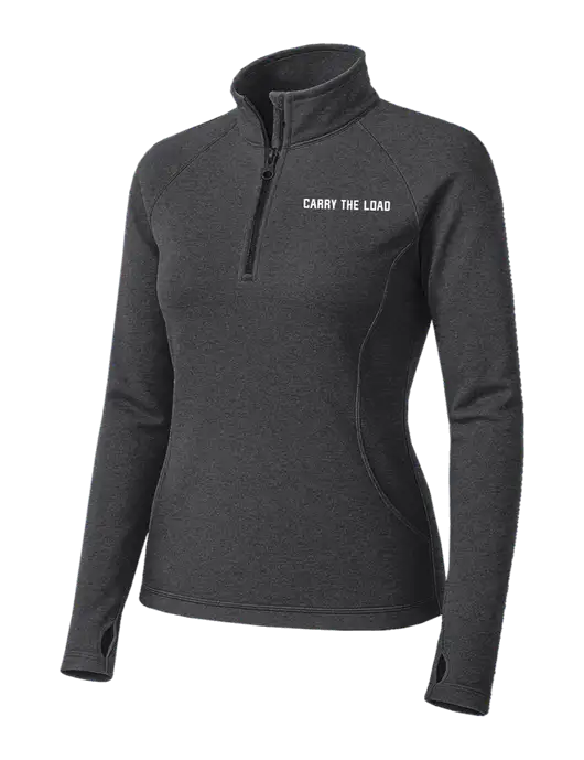 Dark Grey Heather Womens Sport Wick Stretch 1/4 Zip Pullover w/Carry The Load Logo