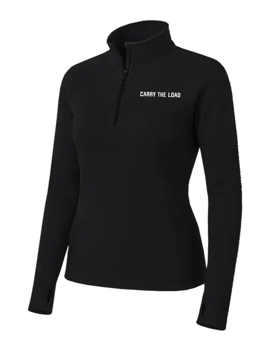 Womens Black Sport Wick Stretch 1/4 Zip Pullover w/Carry The Load Logo