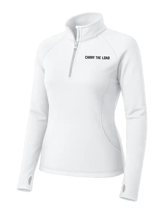 White Womens Sport Wick Stretch 1/4 Zip Pullover w/Carry The Load Logo