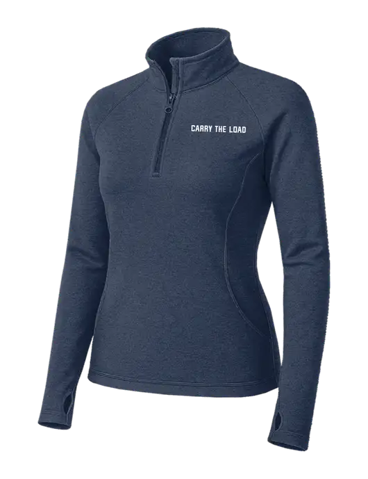 Navy Heather Womens Sport Wick Stretch 1/4 Zip Pullover w/Carry The Load Logo