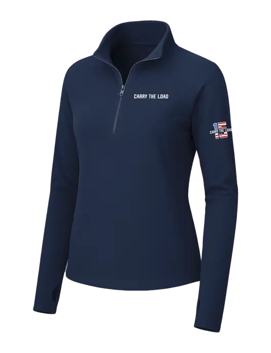 Womens Navy Microfleece 1/2 Zip Pullover w/Carry The Load Logo, 15 Year Logo