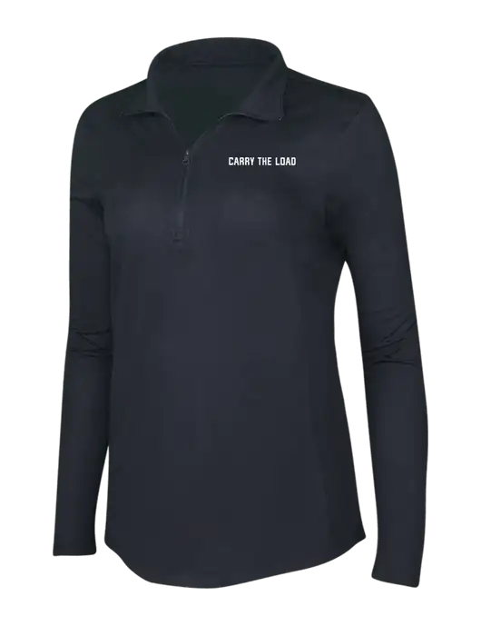Black Triad Solid Womens Posicharge Tri-Blend Wicking 1/4 Zip Pullover w/Carry The Load Logo