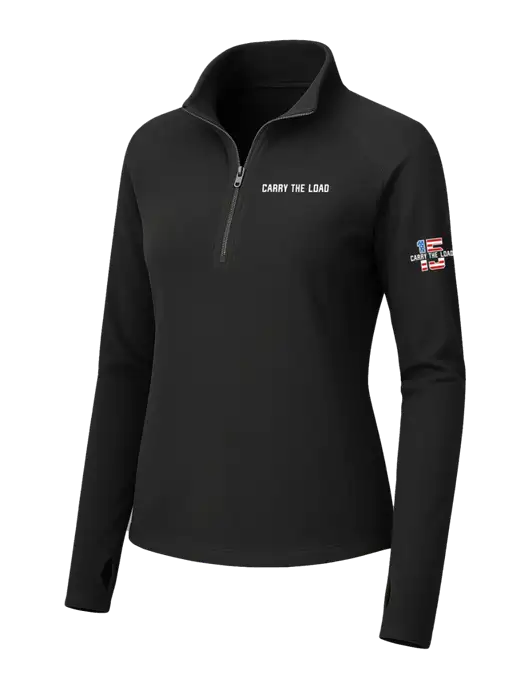 Womens Black Microfleece 1/2 Zip Pullover w/Carry The Load Logo, 15 Year Logo