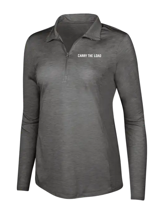 Dark Grey Heather Womens Posicharge Tri-Blend Wicking 1/4 Zip Pullover w/Carry The Load Logo