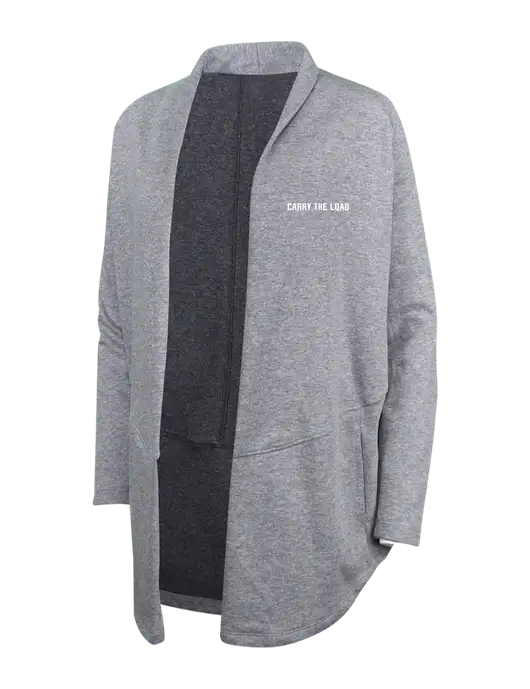 Medium Heather Grey/Char Heather Womens Interlock Cardigan w/Carry The Load Logo