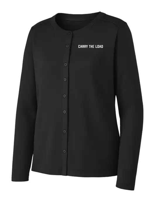 Black Womens Concept Stretch Button-Front Cardigan Sweater w/Carry The Load Logo