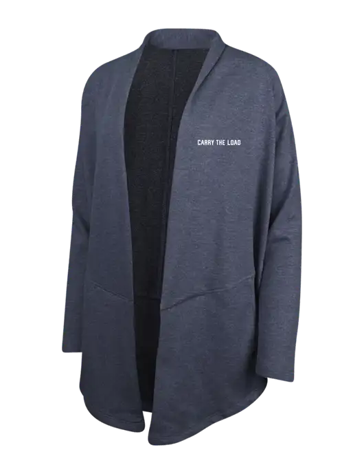 Estate Blue Heather/Charcoal Heather Womens Interlock Cardigan w/Carry The Load Logo