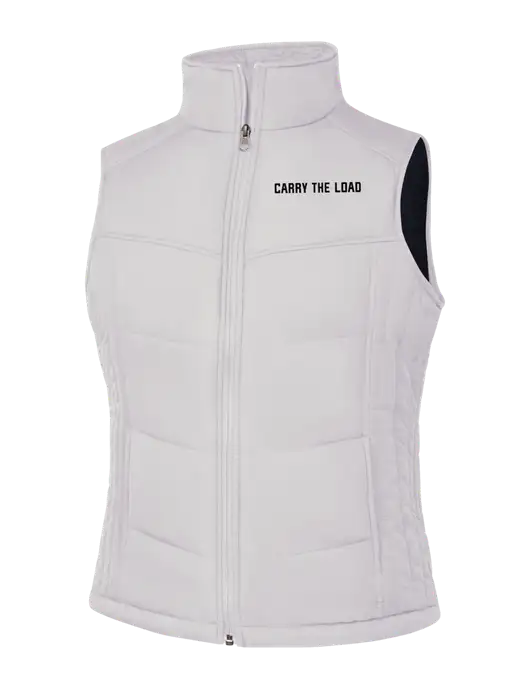 Womens White/Dark Slate Puffy Vest w/Carry The Load Logo
