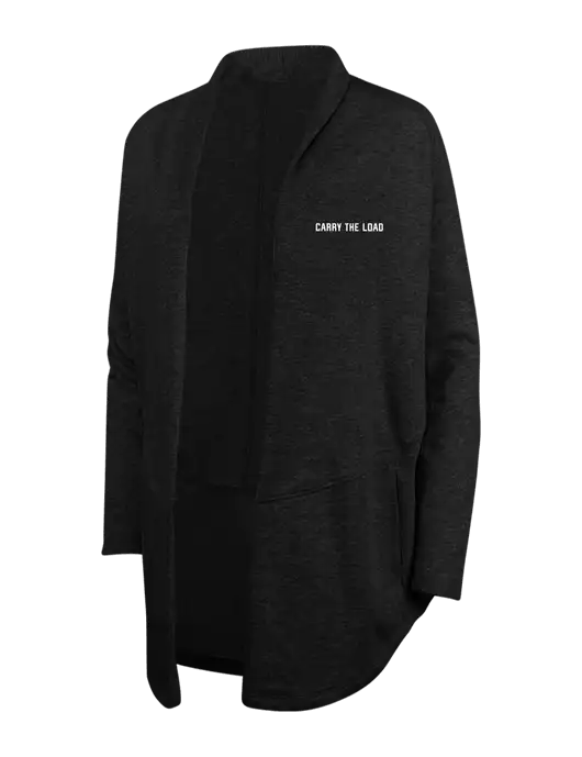 Deep Black/Charcoal Heather Womens Interlock Cardigan w/Carry The Load Logo