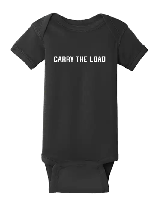 Rabbit Skins Black Infant Short Sleeve Baby Rib Bodysuit w/Carry The Load Logo