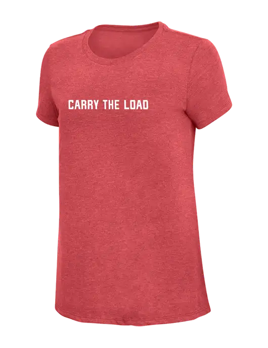 Womens Simply Soft Red Frost 4.5oz Poly/Combed Ring Spun Cotton T-Shirt w/Carry The Load Logo