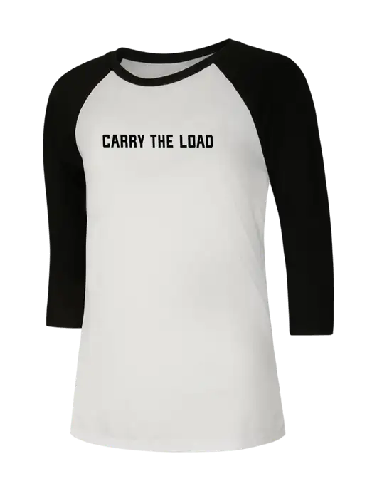 Womens Simply Soft 3/4 Sleeve Black/White Ring Spun Cotton T-Shirt w/Carry The Load Logo