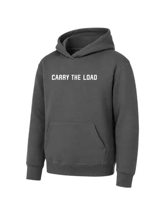 Youth Charcoal 7.8 oz Pullover Hooded Sweatshirt w/Carry The Load Logo