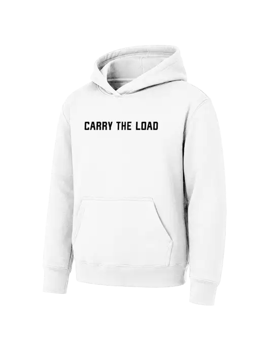 Youth White 7.8 oz Pullover Hooded Sweatshirt w/Carry The Load Logo