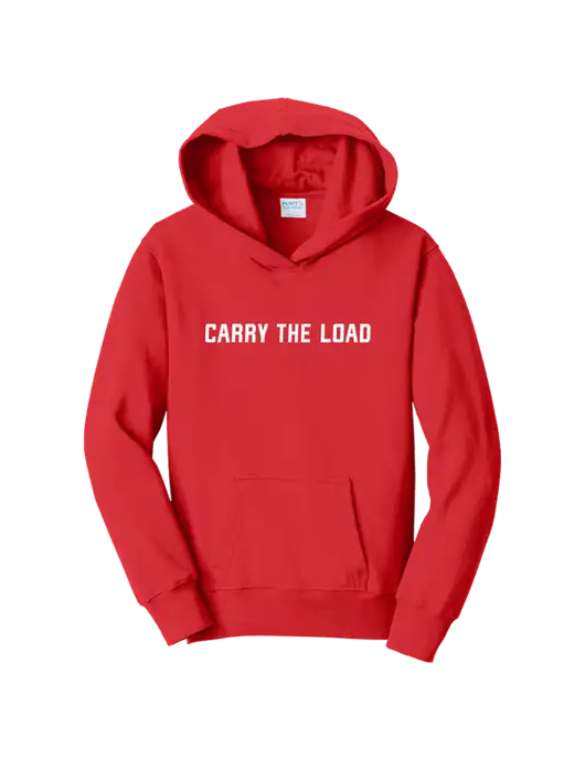 Youth Bright Red 8.5 oz Ring Spun Pullover Hooded Sweatshirt w/Carry The Load Logo