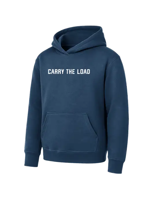 Youth Navy 7.8 oz Pullover Hooded Sweatshirt w/Carry The Load Logo
