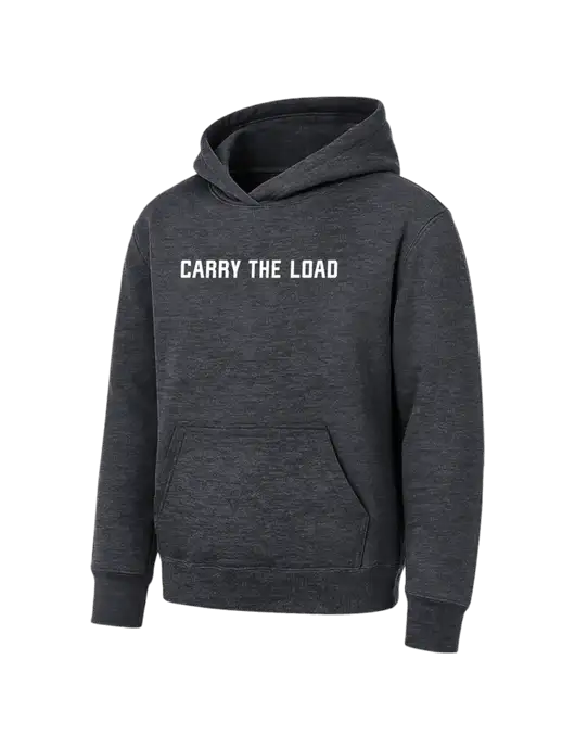 Youth Dark Heather Grey 7.8 oz Pullover Hooded Sweatshirt w/Carry The Load Logo