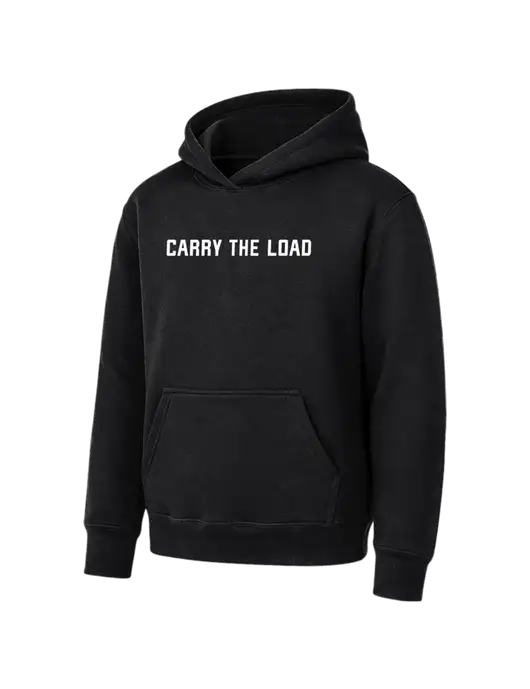 Youth Black 7.8 oz Pullover Hooded Sweatshirt w/Carry The Load Logo