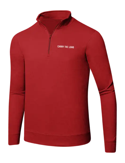 Bright Red 8.5 oz Ring Spun 1/4 Zip Pullover Sweatshirt w/Carry The Load Logo