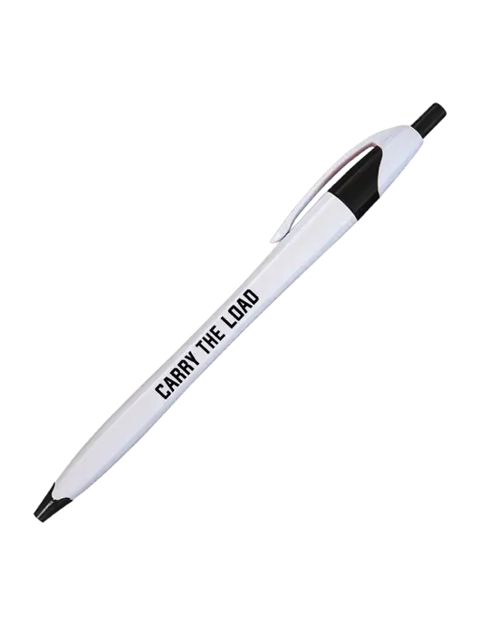 Novella White/Black Classic Pen - Blue Ink w/Carry The Load Logo