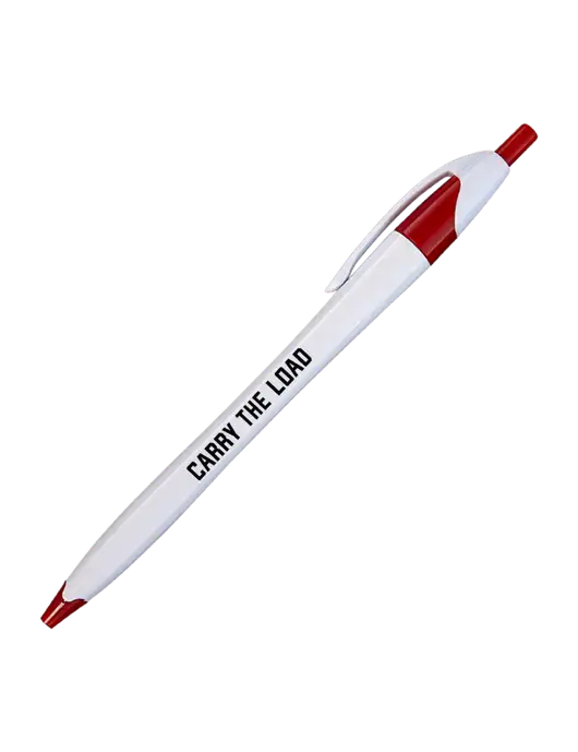 Novella White/Red Classic Pen - Blue Ink w/Carry The Load Logo