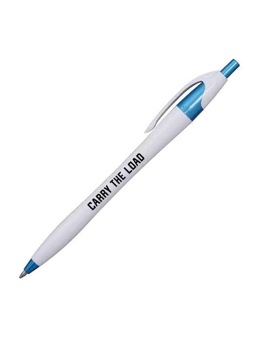 Novella White/Blue Shimmer Pen - Blue Ink w/Carry The Load Logo