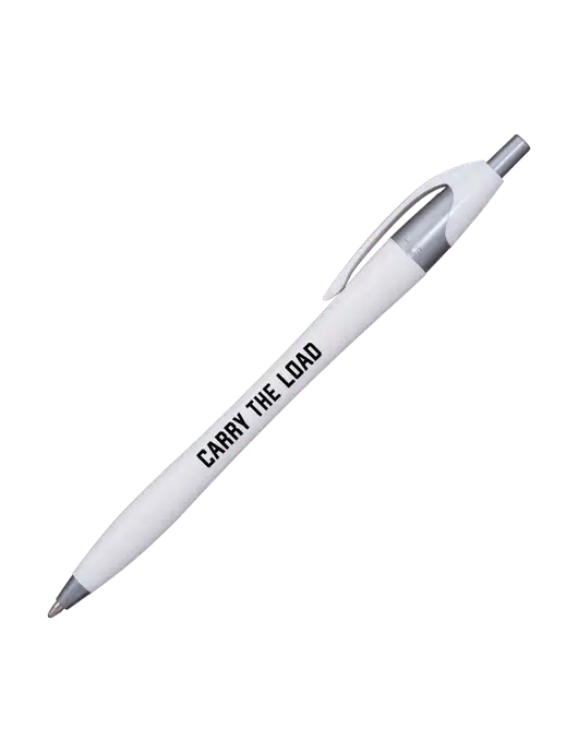 Novella White/Silver Shimmer Pen - Blue Ink w/Carry The Load Logo