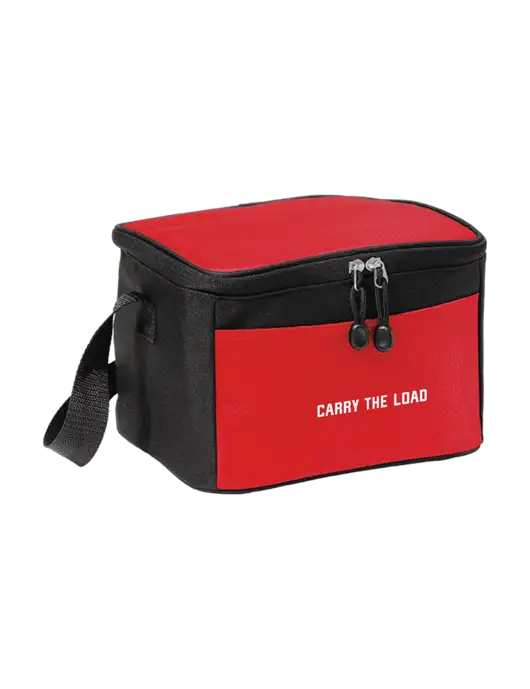 6 Can Red/Black Cube Cooler  w/Carry The Load Logo