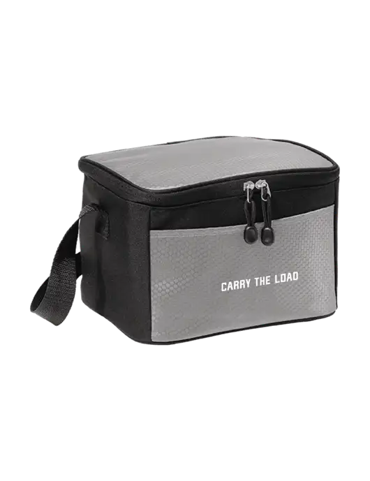 6 Can Grey/Black Cube Cooler w/Carry The Load Logo