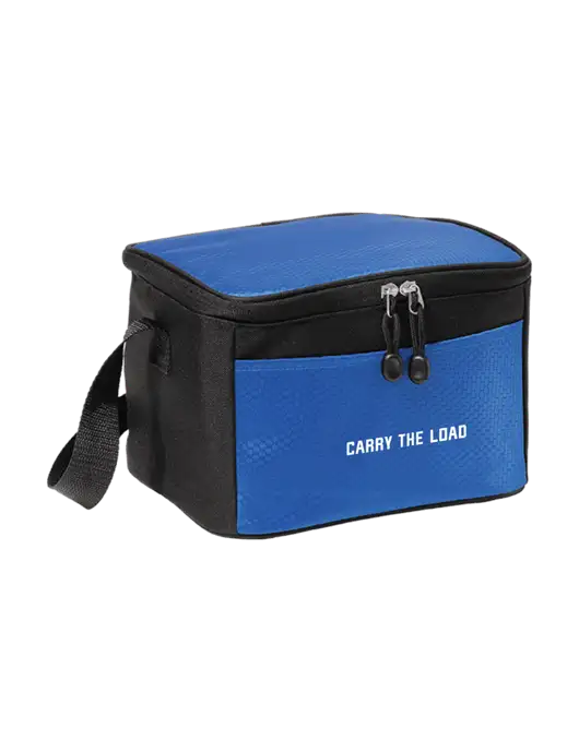 6 Can Twilight Blue/Black Cube Cooler w/Carry The Load Logo
