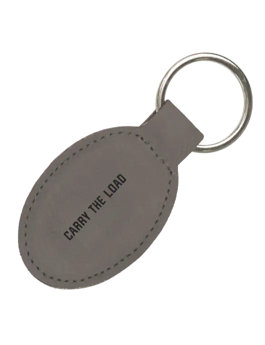 Grey Leatherette Oval Keychain w/Carry The Load Logo