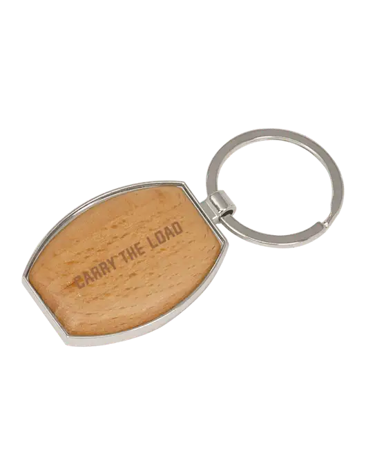 Wood & Silver Oval Keychain w/Carry The Load Logo