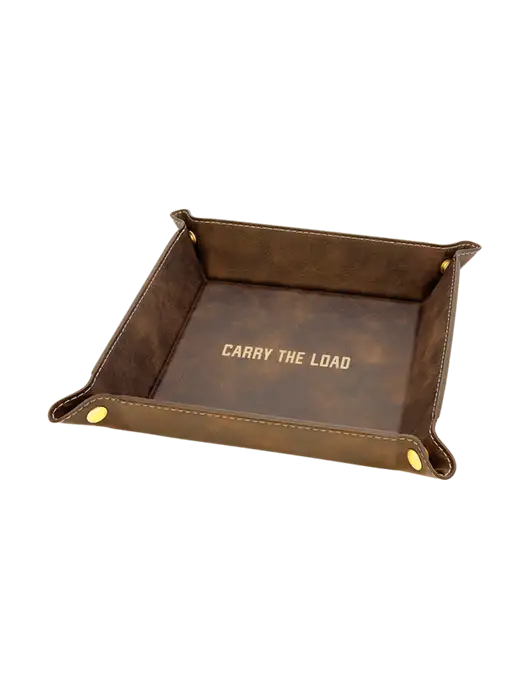 Rustic Leatherette Valet Tray, 6 x 6 w/Carry The Load Logo