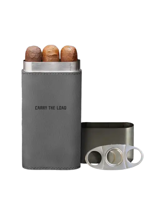 Grey Leatherette Cigar Case with Cutter w/Carry The Load Logo