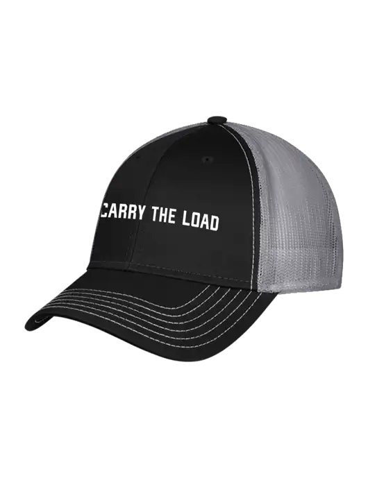 Black/Medium Dark Grey Mesh Trucker Cap Snap Back w/Carry The Load Logo
